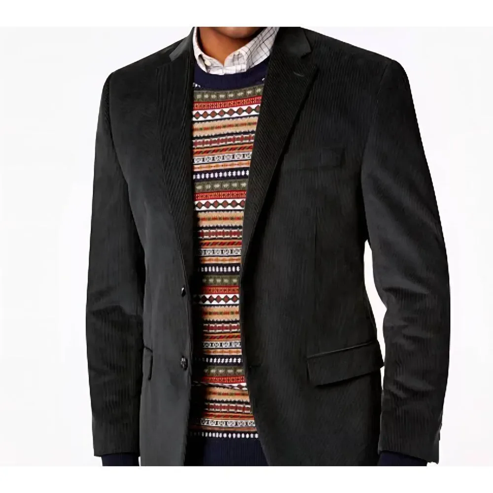 Lauren Ralph Lauren Jacket Men's 43R Black Corduroy Elbow Patch Sport Coat